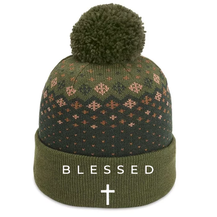 Blessed Cross Subtle Christian Minimalist Religious Faith The Baniff Cuffed Pom Beanie