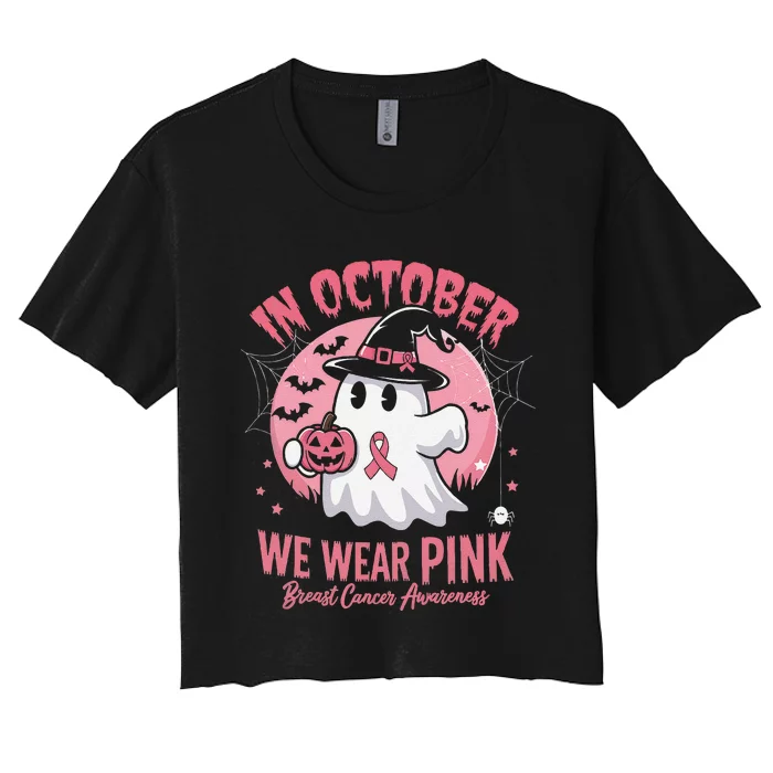 Breast Cancer Shirts Women Halloween In October We Wear P.Ink Gift Women's Crop Top Tee