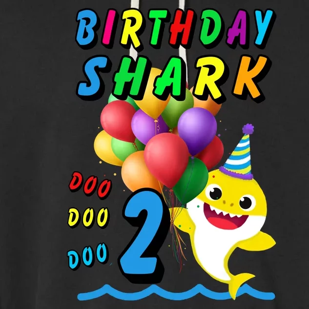 Baby Cute Shark Birthday Boy 2 Year Old Garment-Dyed Fleece Hoodie