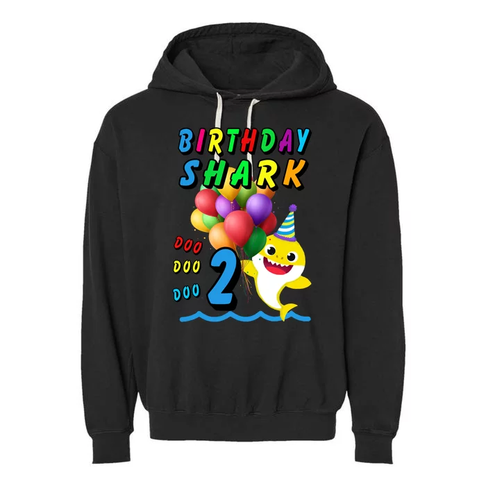 Baby Cute Shark Birthday Boy 2 Year Old Garment-Dyed Fleece Hoodie