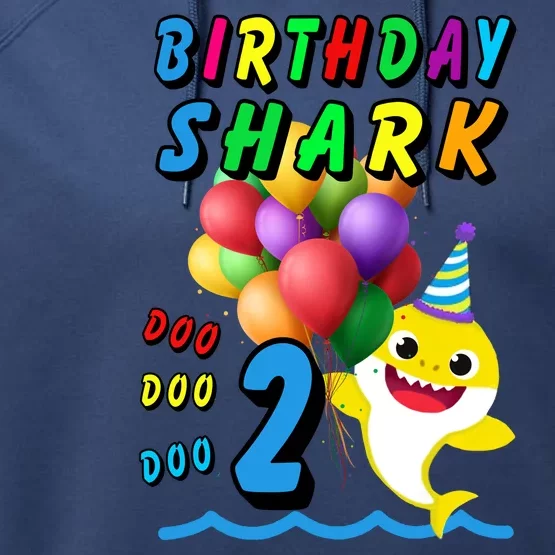 Baby Cute Shark Birthday Boy 2 Year Old Performance Fleece Hoodie