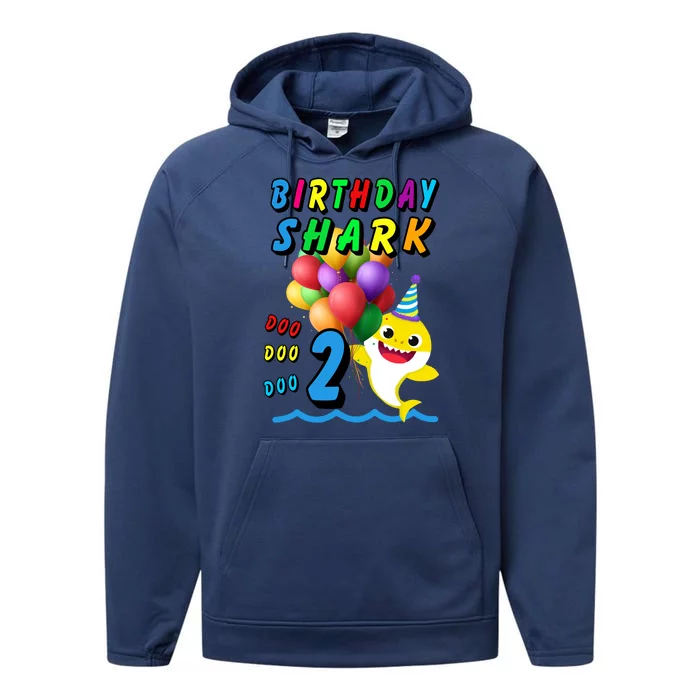 Baby Cute Shark Birthday Boy 2 Year Old Performance Fleece Hoodie