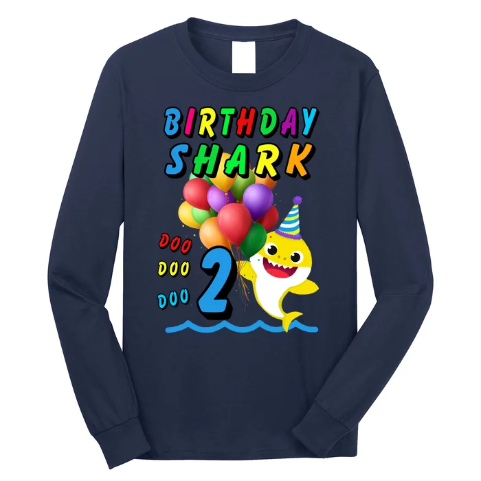 Baby Cute Shark Birthday Boy 2 Year Old Long Sleeve Shirt