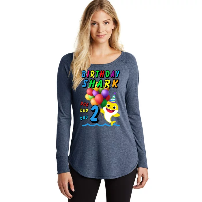 Baby Cute Shark Birthday Boy 2 Year Old Women's Perfect Tri Tunic Long Sleeve Shirt