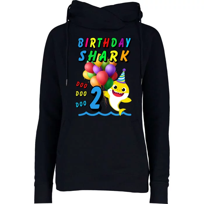 Baby Cute Shark Birthday Boy 2 Year Old Womens Funnel Neck Pullover Hood