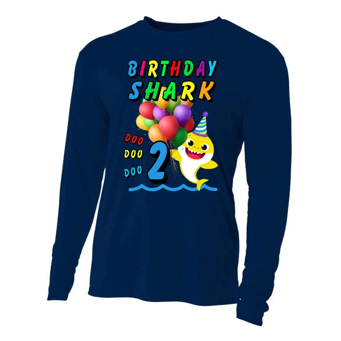 Baby Cute Shark Birthday Boy 2 Year Old Cooling Performance Long Sleeve Crew