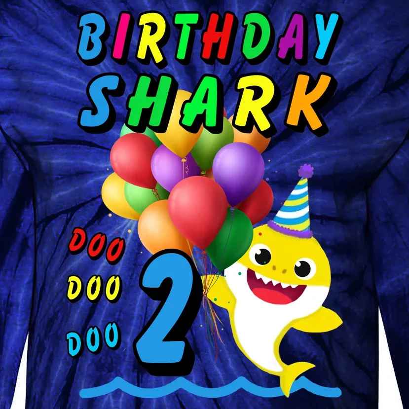 Baby Cute Shark Birthday Boy 2 Year Old Tie-Dye Long Sleeve Shirt