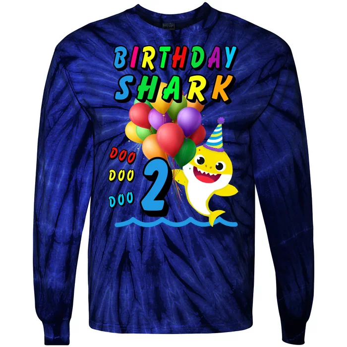 Baby Cute Shark Birthday Boy 2 Year Old Tie-Dye Long Sleeve Shirt