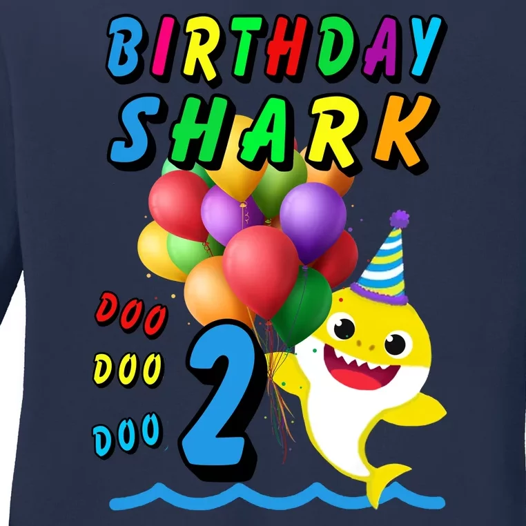 Baby Cute Shark Birthday Boy 2 Year Old Ladies Long Sleeve Shirt