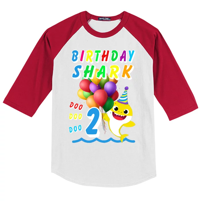 Baby Cute Shark Birthday Boy 2 Year Old Kids Colorblock Raglan Jersey