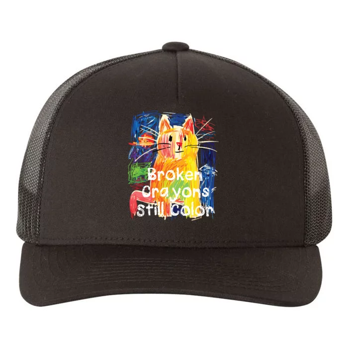 Broken Crayons Still Color Cat Teacher Yupoong Adult 5-Panel Trucker Hat