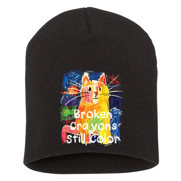 Broken Crayons Still Color Cat Teacher Short Acrylic Beanie