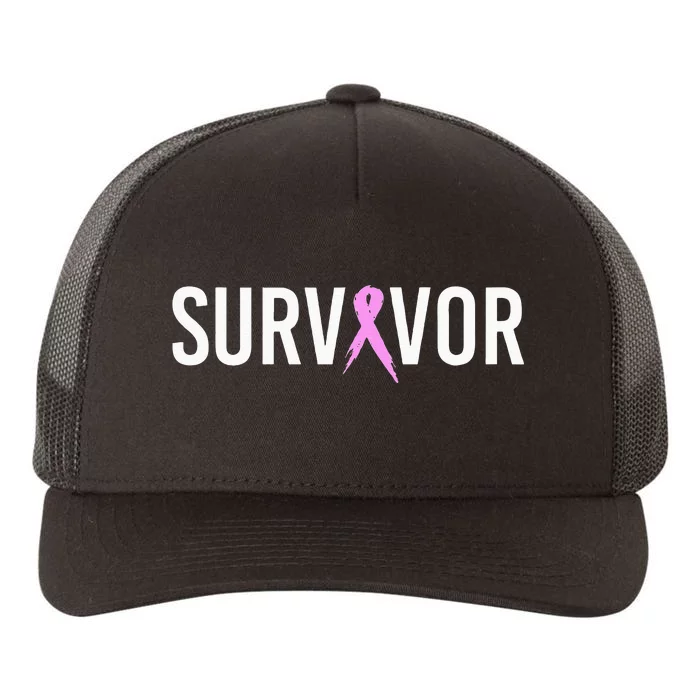 Breast Cancer Survivor Design WIth Pink Cancer Ribbon Yupoong Adult 5-Panel Trucker Hat