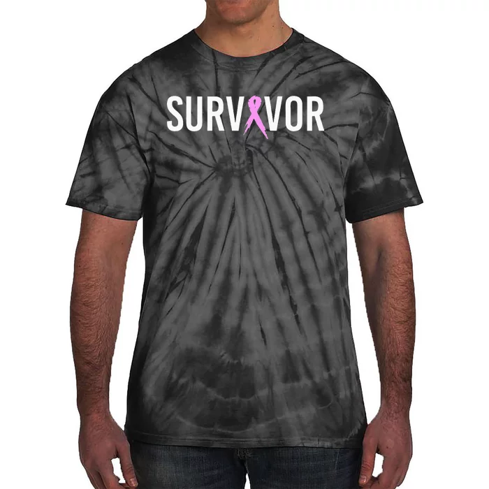 Breast Cancer Survivor Design WIth Pink Cancer Ribbon Tie-Dye T-Shirt