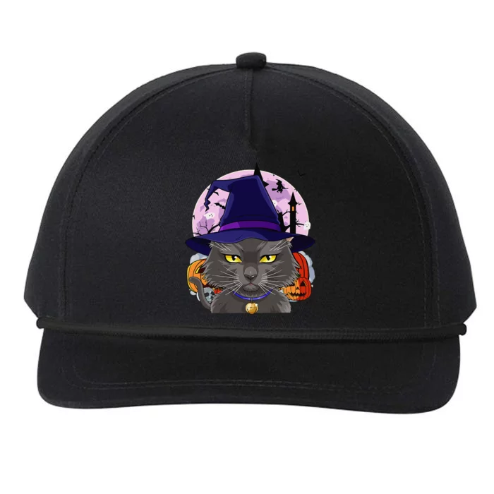 Bombay Cat Scary Halloween Witch Pumpkin Snapback Five-Panel Rope Hat