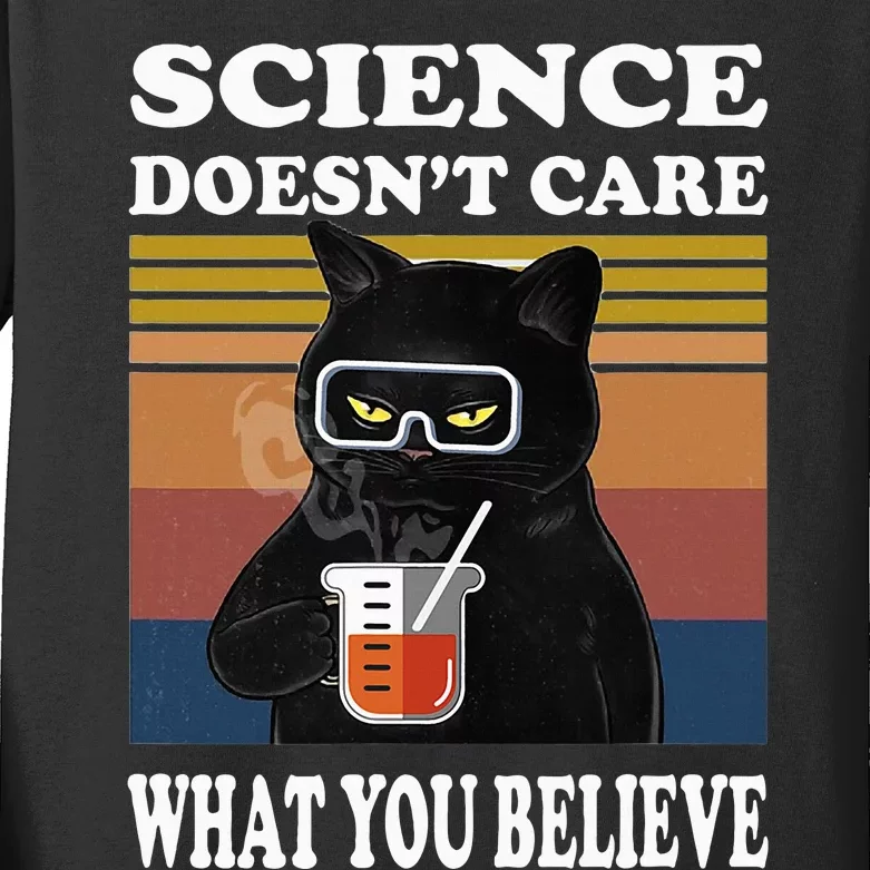 Black Cat Scientist Science DoesnT Care What You Believe Kids Long Sleeve Shirt