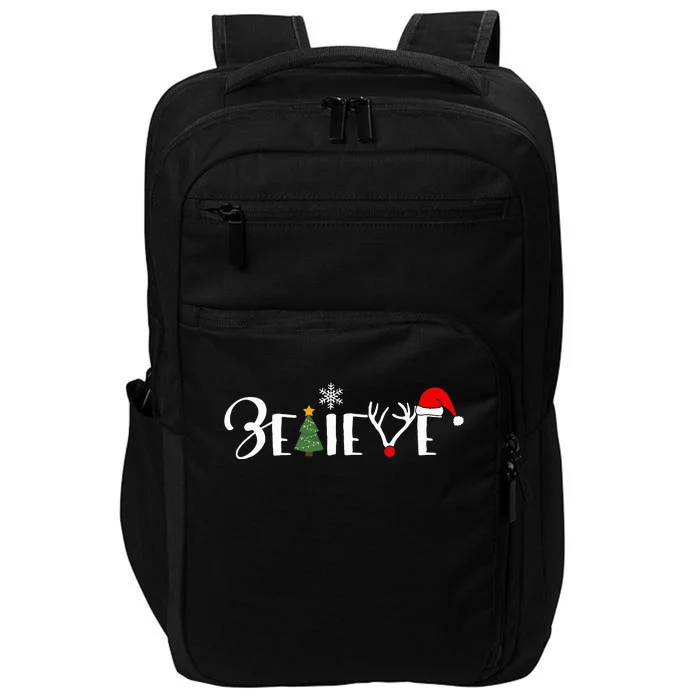 Believe Christmas Santa Claus Reindeer Candy Cane Xmas Impact Tech Backpack