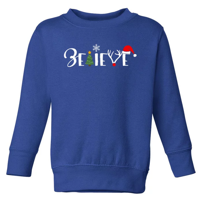 Believe Christmas Santa Claus Reindeer Candy Cane Xmas Toddler Sweatshirt