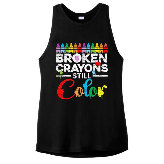 Broken Crayons Still Color Mental Health Awareness Supporter Ladies Tri-Blend Wicking Tank