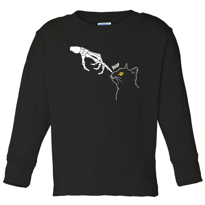 Boop Cat Skeleton Hand Funny Toddler Long Sleeve Shirt