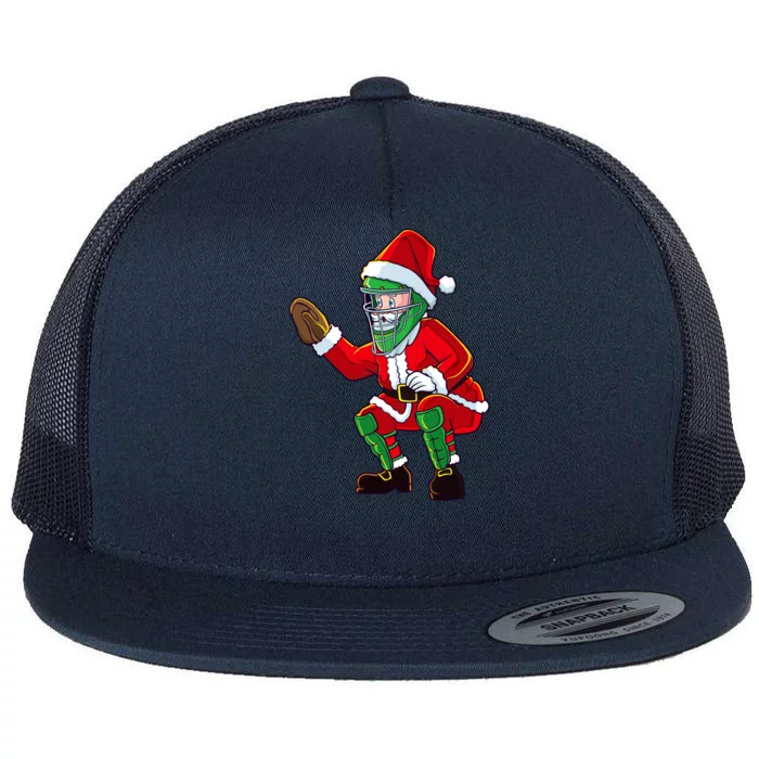 Baseball Christmas Santa Claus Catcher Xmas Cool Gift Flat Bill Trucker Hat