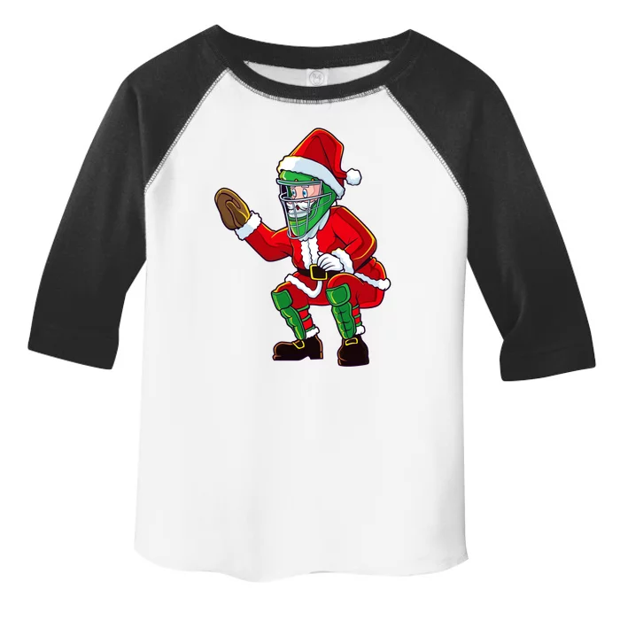 Baseball Christmas Santa Claus Catcher Xmas Cool Gift Toddler Fine Jersey T-Shirt