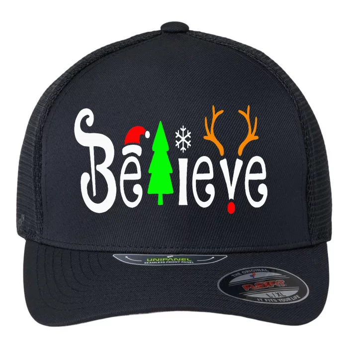 Believe Christmas Santa Claus Red plaid Believe Santa Flexfit Unipanel Trucker Cap