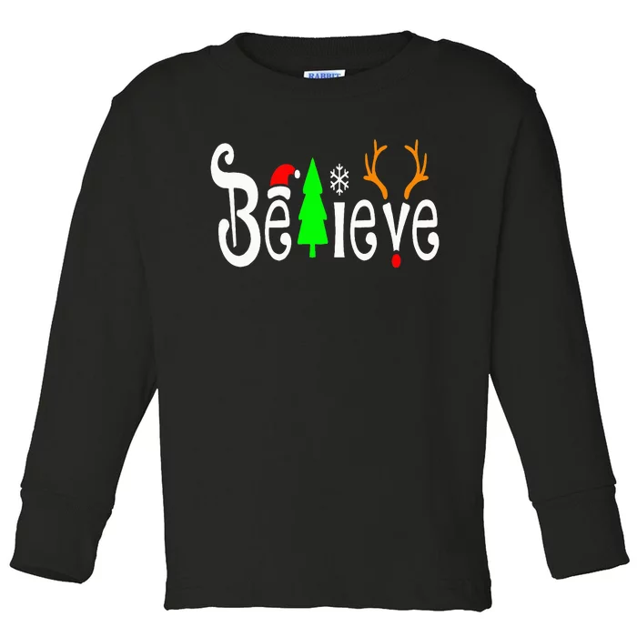 Believe Christmas Santa Claus Red plaid Believe Santa Toddler Long Sleeve Shirt