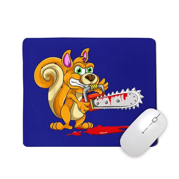 Bloody Chainsaw Spooky Halloween Gift Idea Squirrel Mousepad