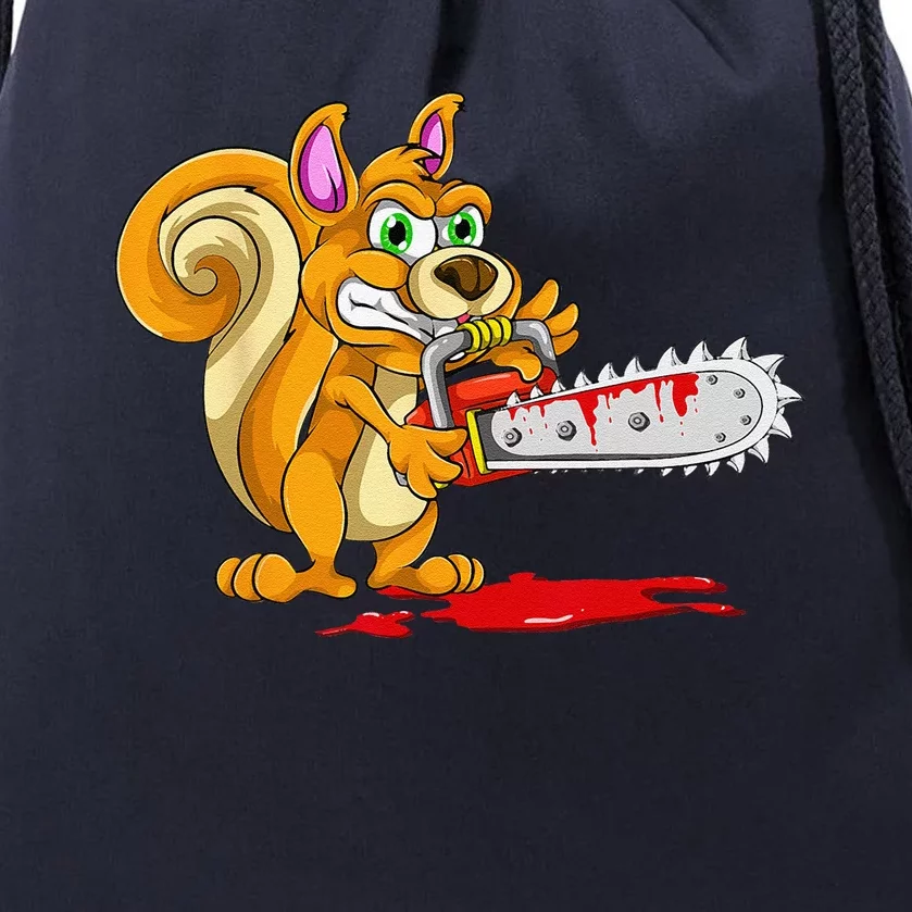 Bloody Chainsaw Spooky Halloween Gift Idea Squirrel Drawstring Bag