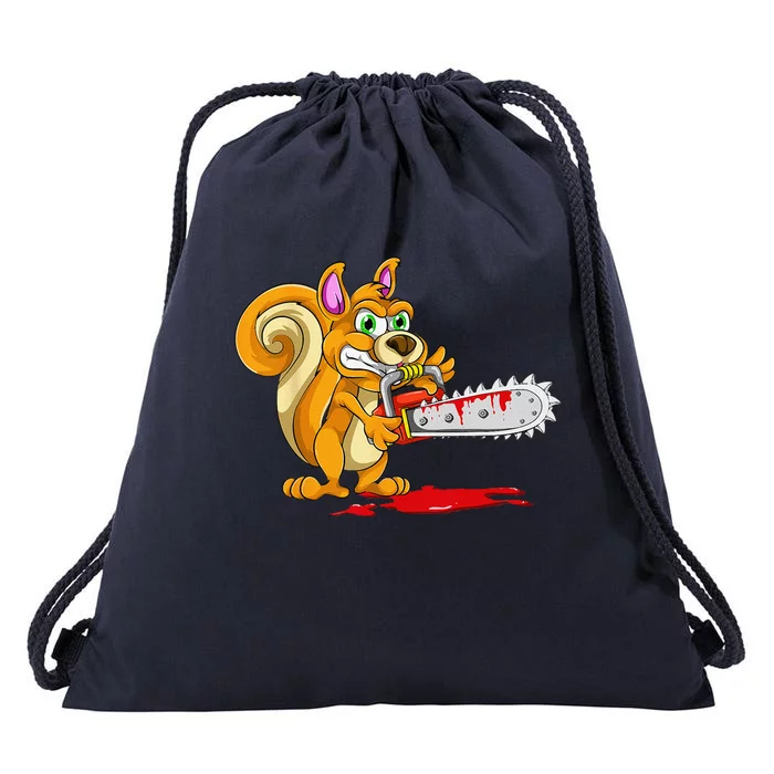 Bloody Chainsaw Spooky Halloween Gift Idea Squirrel Drawstring Bag