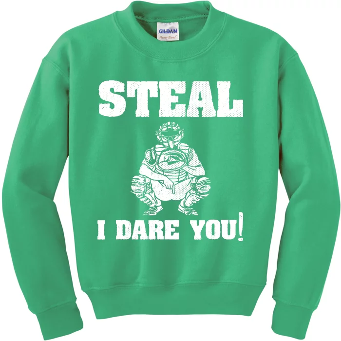 Baseball Catcher Steal I Dare You Kids Sweatshirt