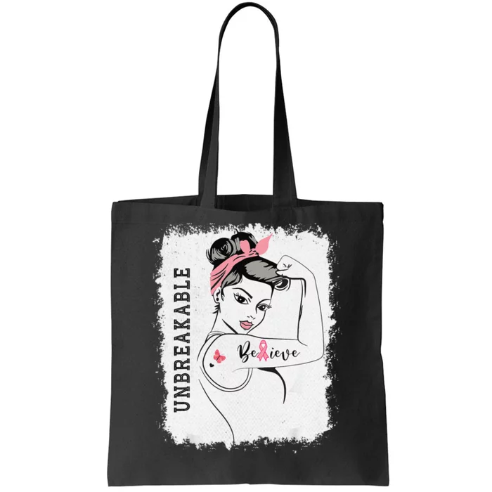 Breast Cancer Survivor October Pink Unbreakable Strong Woman Tote Bag