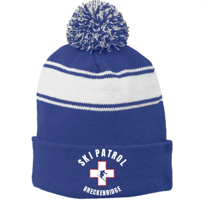 Breckenridge Colorado Ski Patrol Gift Stripe Pom Pom Beanie