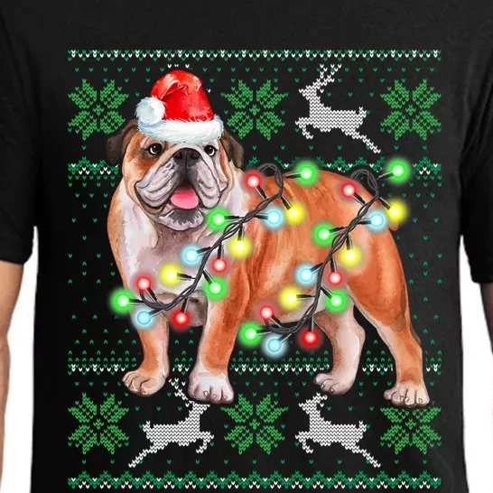 Bulldog Christmas Sweater Gift Lights Santa Xmas Funny Gift Pajama Set