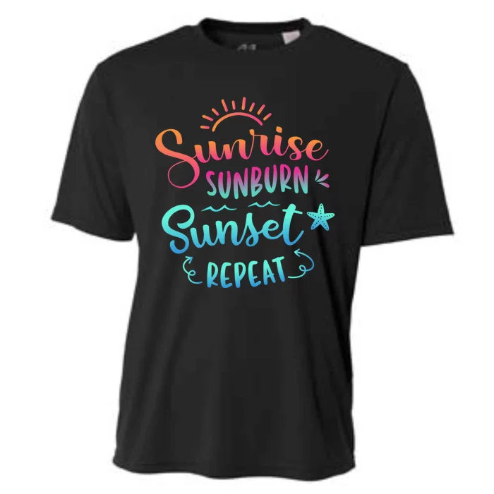 Beach Camping Sunrise Sunburn Sunset Repeat Summer Vacation Cooling Performance Crew T-Shirt