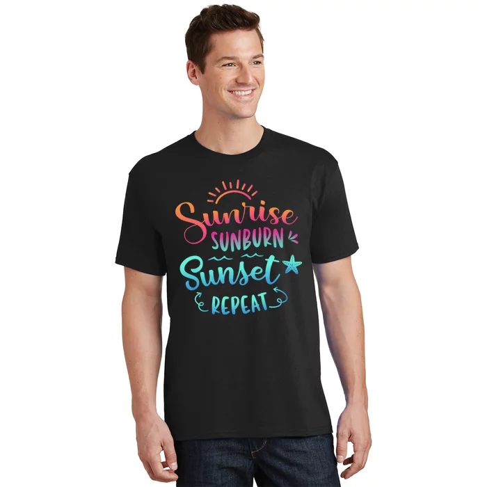 Beach Camping Sunrise Sunburn Sunset Repeat Summer Vacation T-Shirt