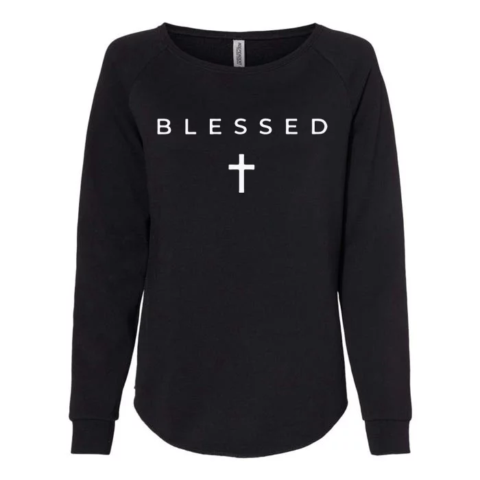 Blessed Cross Subtle Christian Minimalist Religious Faith Womens California Wash Sweatshirt