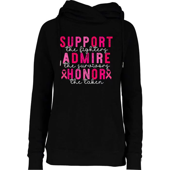 Breast Cancer Support Admire Honor Breast Cancer Awareness Womens Funnel Neck Pullover Hood