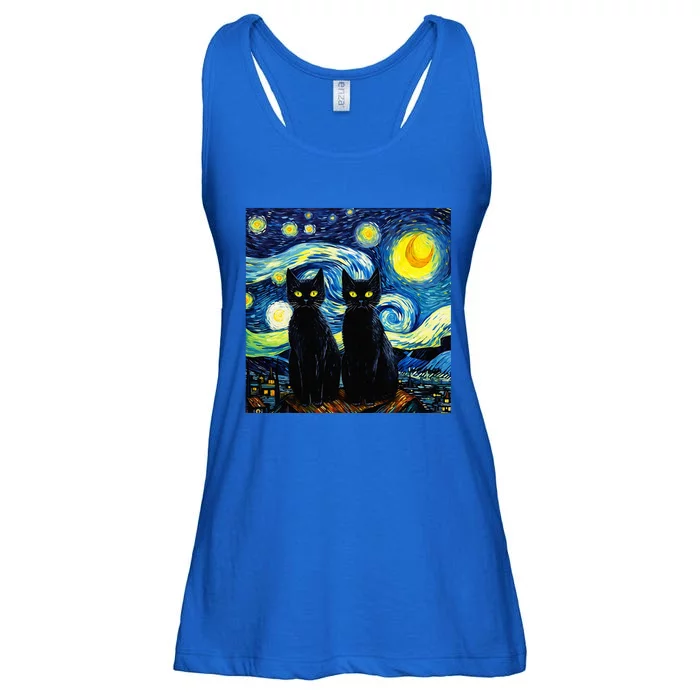 Black Cats Starry Night Vincent Van Gogh Ladies Essential Flowy Tank