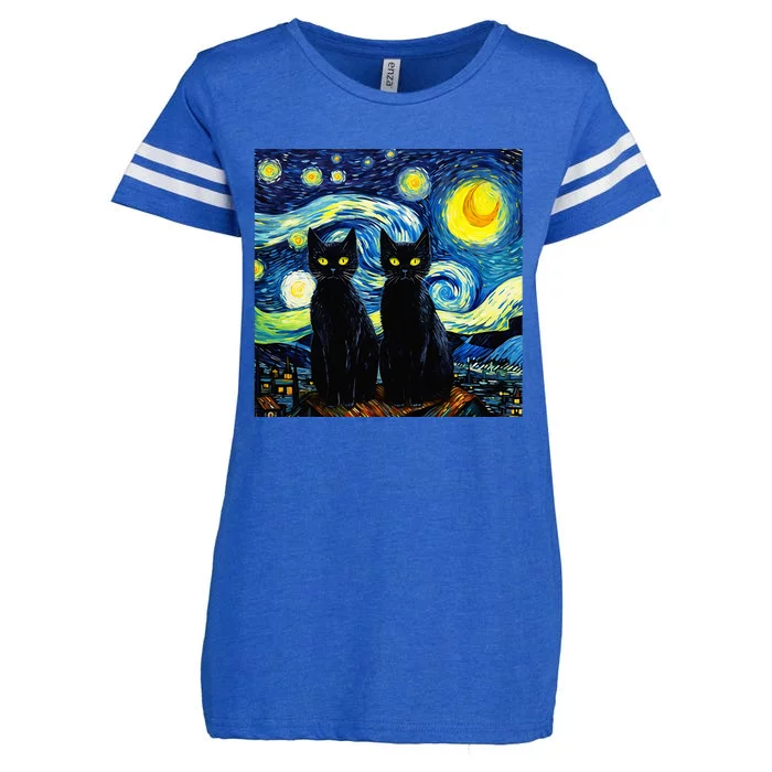 Black Cats Starry Night Vincent Van Gogh Enza Ladies Jersey Football T-Shirt