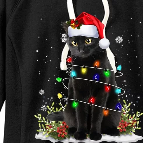 Black Cat Santa Christmas Family Matching Pajamas Xmas Women's Fleece Hoodie