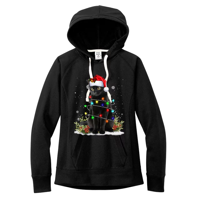 Black Cat Santa Christmas Family Matching Pajamas Xmas Women's Fleece Hoodie