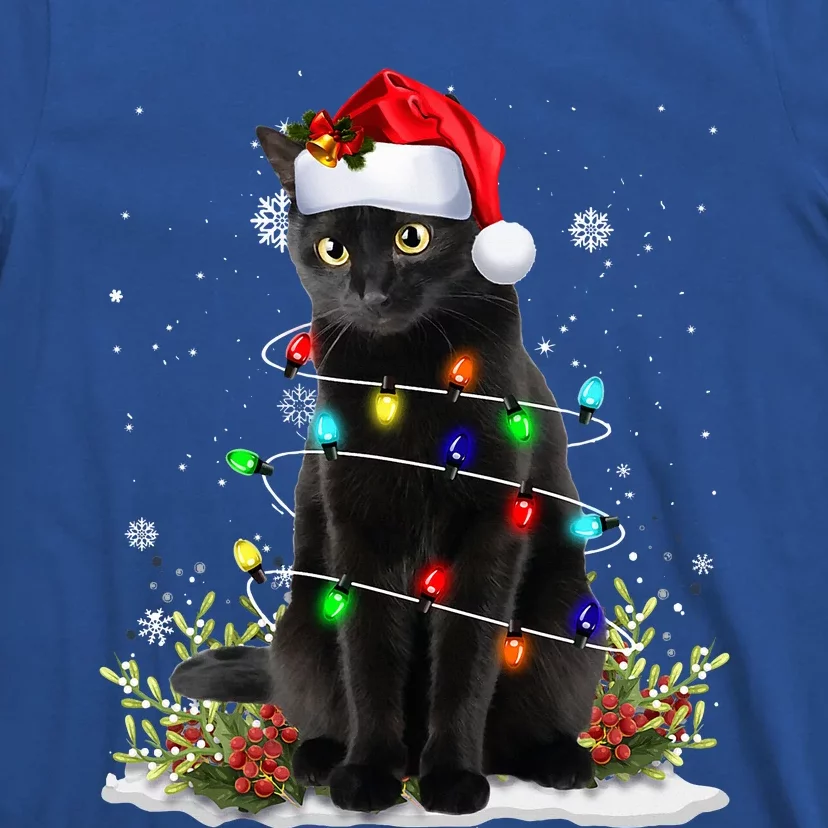 Black Cat Santa Christmas Family Matching Pajamas Xmas T-Shirt