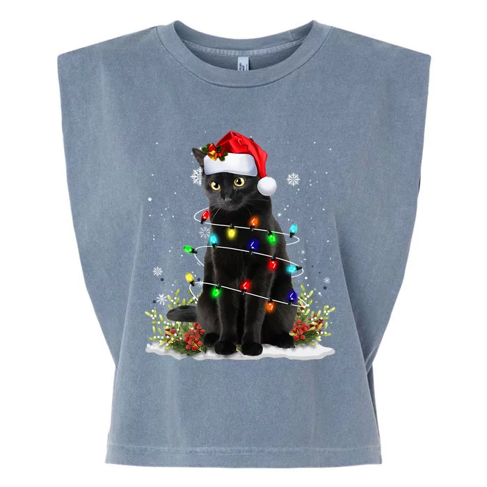 Black Cat Santa Christmas Family Matching Pajamas Xmas Garment-Dyed Women's Muscle Tee