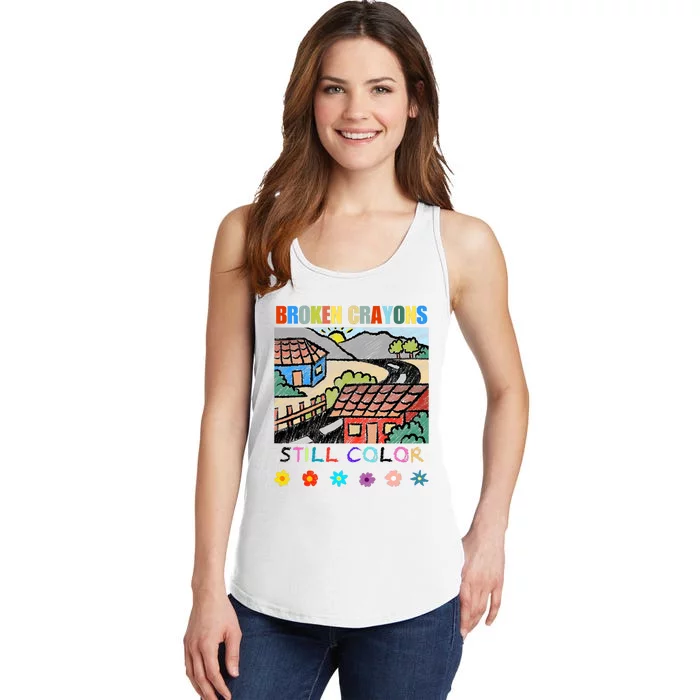 Broke Crayons Still Color Mental Health Awareness Supporter Ladies Essential Tank