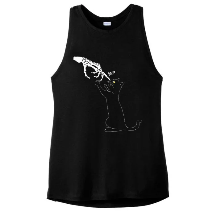 Black Cat Skeleton Hand Boop Cat Nose Ladies Tri-Blend Wicking Tank