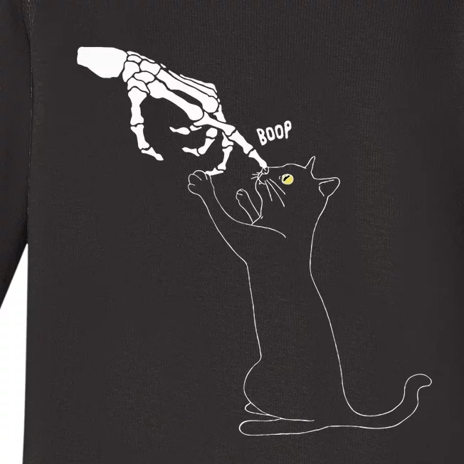 Black Cat Skeleton Hand Boop Cat Nose Baby Long Sleeve Bodysuit