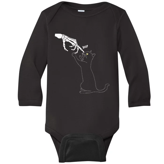 Black Cat Skeleton Hand Boop Cat Nose Baby Long Sleeve Bodysuit