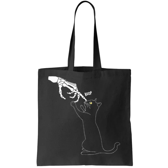 Black Cat Skeleton Hand Boop Cat Nose Tote Bag